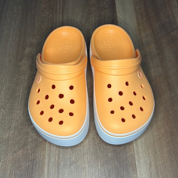 orange platform crocs